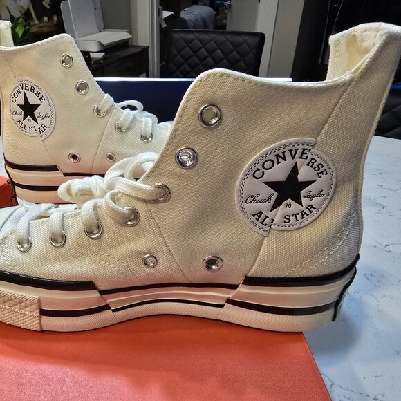Converse Unisex Chuck 70 Hi Plus Sneaker Shoe Egret/Black/Egret US Womens Size 8 - Picture 1 of 14